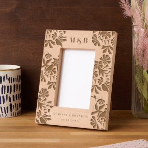 Floral Birds Custom Wedding Couple Monogram Photo Etched Frames