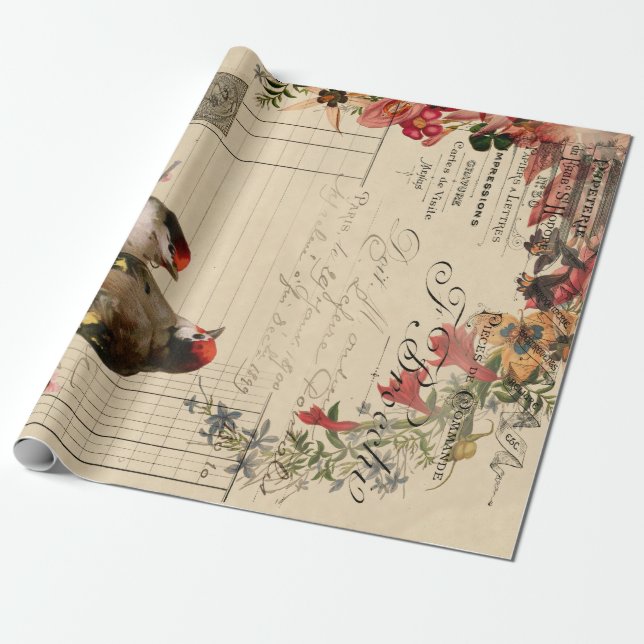 Floral Birds Ephemera Decoupage Tissue Paper (Unrolled)