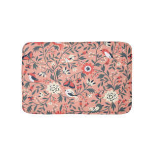 Floral Birds Hand Drawn Vintage Bath Mat