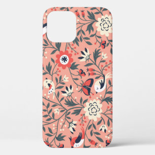 Floral Birds Hand Drawn Vintage iPhone 12 Case