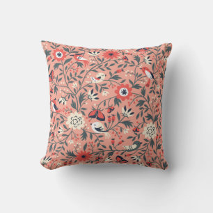 Floral Birds Hand Drawn Vintage Cushion