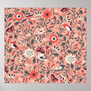 Floral Birds Hand Drawn Vintage Poster