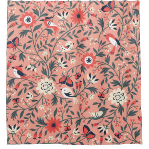 Floral Birds Hand Drawn Vintage Shower Curtain