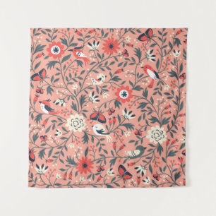 Floral Birds Hand Drawn Vintage Tapestry