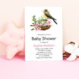 Floral Bird's Nest Baby Shower Invitation