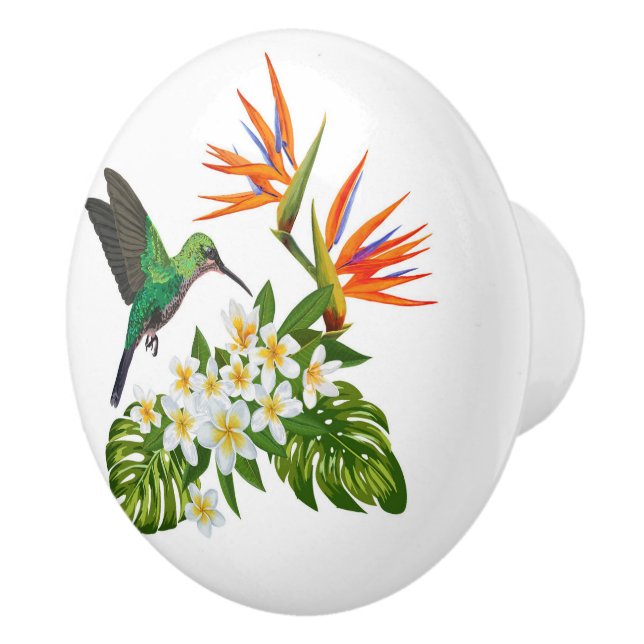 Floral Birds of Paradise and Humming Bird  Ceramic Knob (Right)