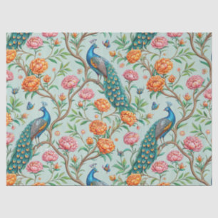 Floral Birds Pattern on Mint Background (10) Tissue Paper
