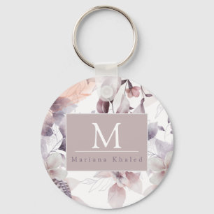 Floral Birds Purple and white nature baby shower   Key Ring