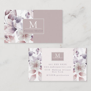 Floral Birds Purple and white nature monogram name Business Card