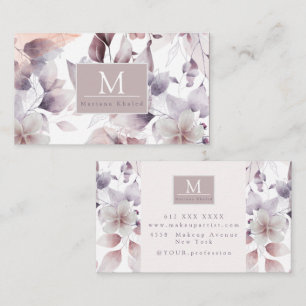 Floral Birds Purple and white nature monogram name Business Card
