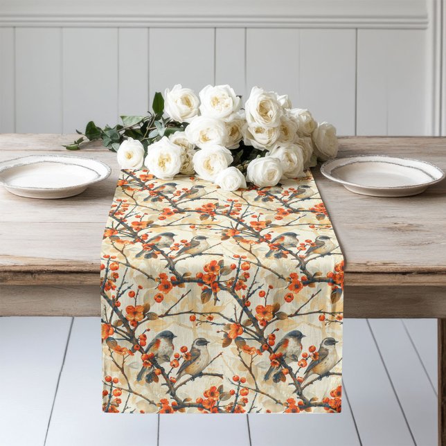 Floral Birds Table Runner Cosy Fall Dining Accent (Floral Birds Table Runner Cozy Fall Dining Accent)