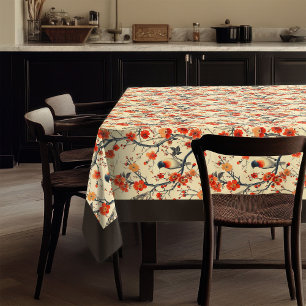 Floral Birds Tablecloth Cozy Fall Dining Accent