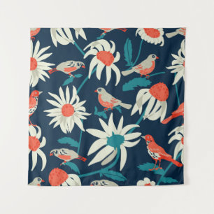 Floral Birds: Vintage Seamless Design. Tapestry