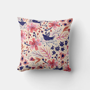 Floral, birds, vintage seamless pattern. cushion