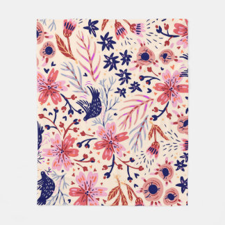 Floral, birds, vintage seamless pattern. fleece blanket