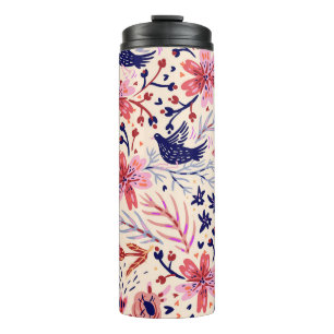 Floral, birds, vintage seamless pattern. thermal tumbler