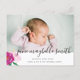 floral birth card announcement postcard