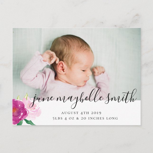 floral birth card announcement postcard (Front)