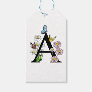 Floral Birthday Butterfly Monogram Letter A Gift Tags