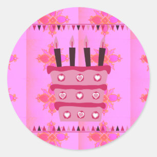 Floral Birthday Cake for Her/Girls Art Print Classic Round Sticker