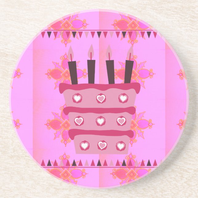 Floral Birthday Cake for Her/Girls Art Print Coaster (Front)