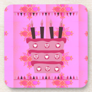 Floral Birthday Cake for Her/Girls Art Print Coaster