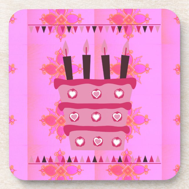 Floral Birthday Cake for Her/Girls Art Print Coaster (Front)