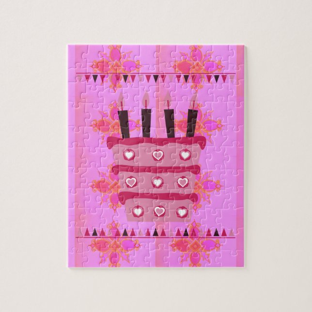 Floral Birthday Cake for Her/Girls Art Print Jigsaw Puzzle (Vertical)