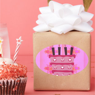 Floral Birthday Cake for Her/Girls Art Print Oval Sticker
