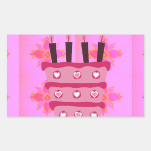 Floral Birthday Cake for Her/Girls Art Print Rectangular Sticker