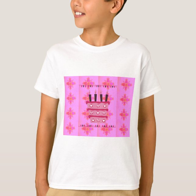 Floral Birthday Cake for Her/Girls Art Print T-Shirt (Front)