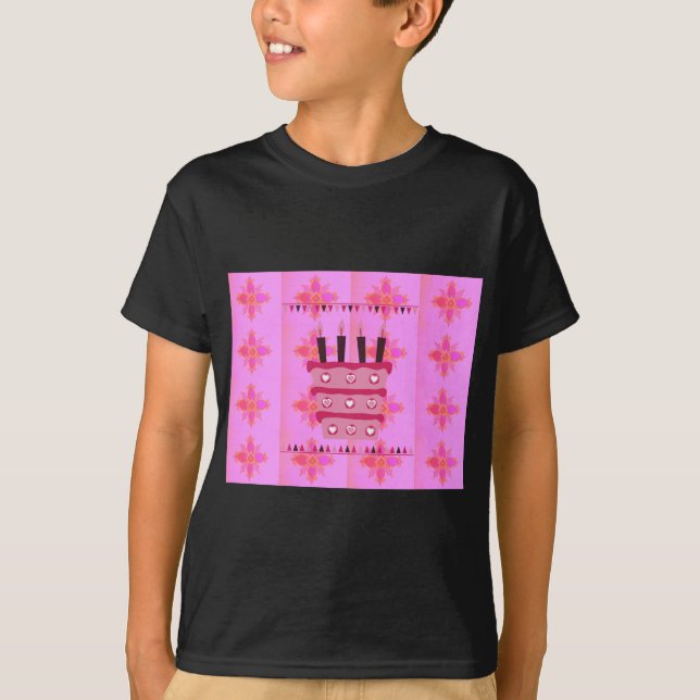 Floral Birthday Cake for Her/Girls Art Print T-Shirt (Front)