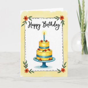 Floral Birthday Cake Image Card