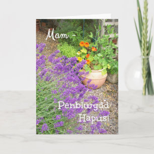 Floral Birthday Card for Mother, Welsh Greeting