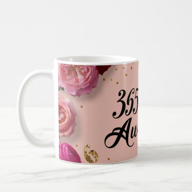 Floral birthday countdown pink coffee tea cup mug (Left)