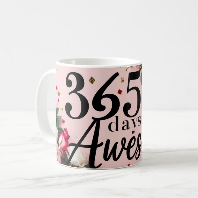 Floral birthday countdown pink coffee tea cup mug (Front Left)