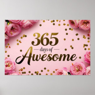 Floral birthday countdown pink gold dots poster