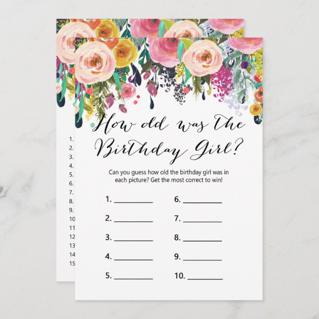 Floral Birthday Games x2 - phone game | who knows Invitation (Front/Back)