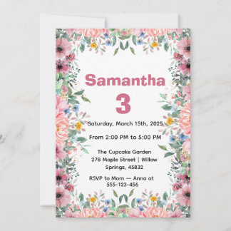 Floral Birthday Invitation, Wildflowers Birthday  Invitation