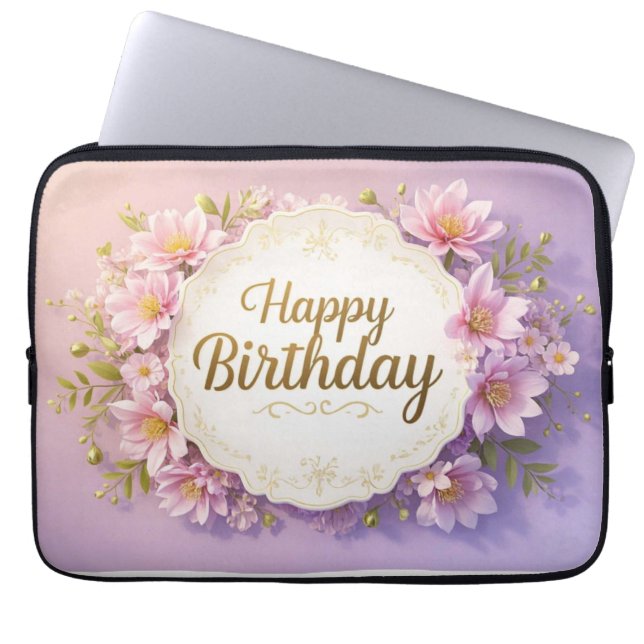 Floral birthday luxurious elegant extravagant  laptop sleeve (Front)