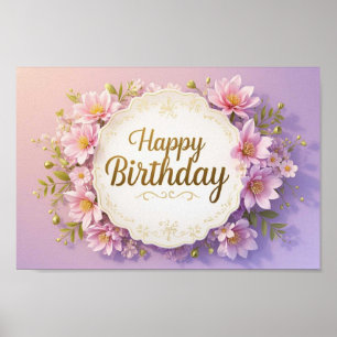Floral birthday luxurious elegant extravagant  poster