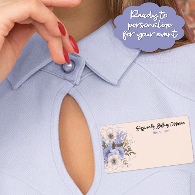 Floral Birthday Peach Violet Five Petal Wild Rose (Say HELLO with a custom party sticky label name tag. Simply handwrite the name at the big party. )