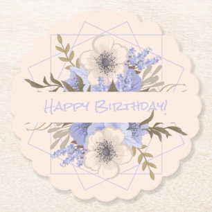 Floral Birthday Peach Violet Five Petal Wild Rose Paper Coaster
