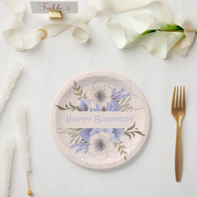 Floral Birthday Peach Violet Five Petal Wild Rose Paper Plate (Wedding)