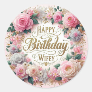Floral birthday sticker for wife