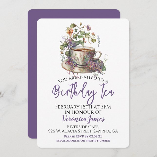 Floral Birthday Tea Party Invitation (Front/Back)