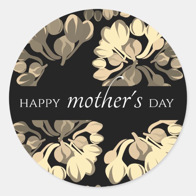 Floral Black and Beige Mother's Day Classic Round Sticker (Front)
