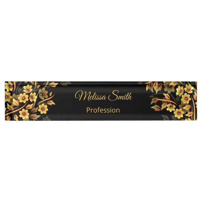 Floral Black And Gold Nameplate (Front)