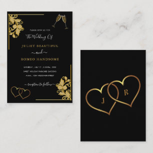 Floral Black and Gold Wedding Invitation Example