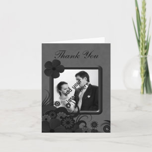 Floral Black and Gray Wedding Thank You Photo Card